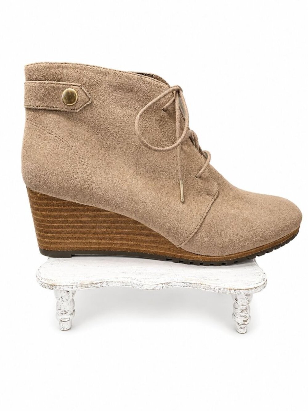 Dr. Scholls Be Energized Conquer Tan Faux Suede Stacked Wedge Lace-up, 8.5 NWOT - Picture 2 of 6